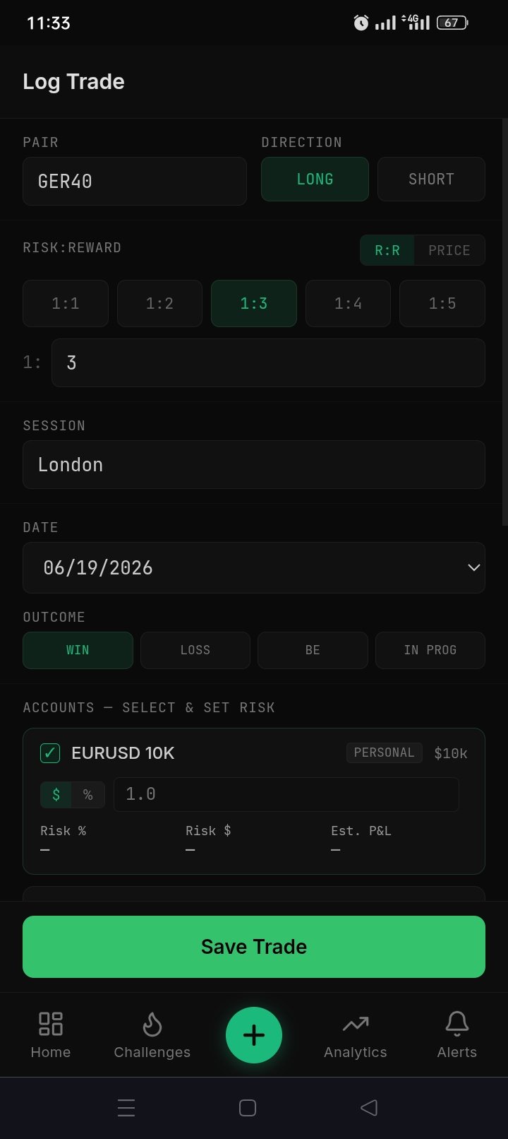 Log trade form